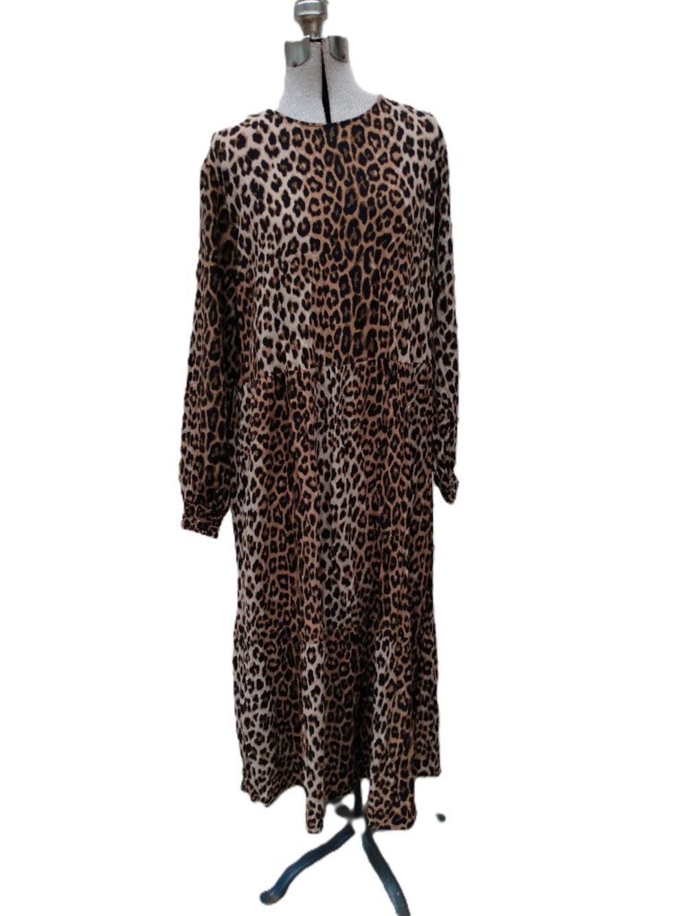 Leopard Print Tiered Dress Size Small H&M Lightweight Flowy